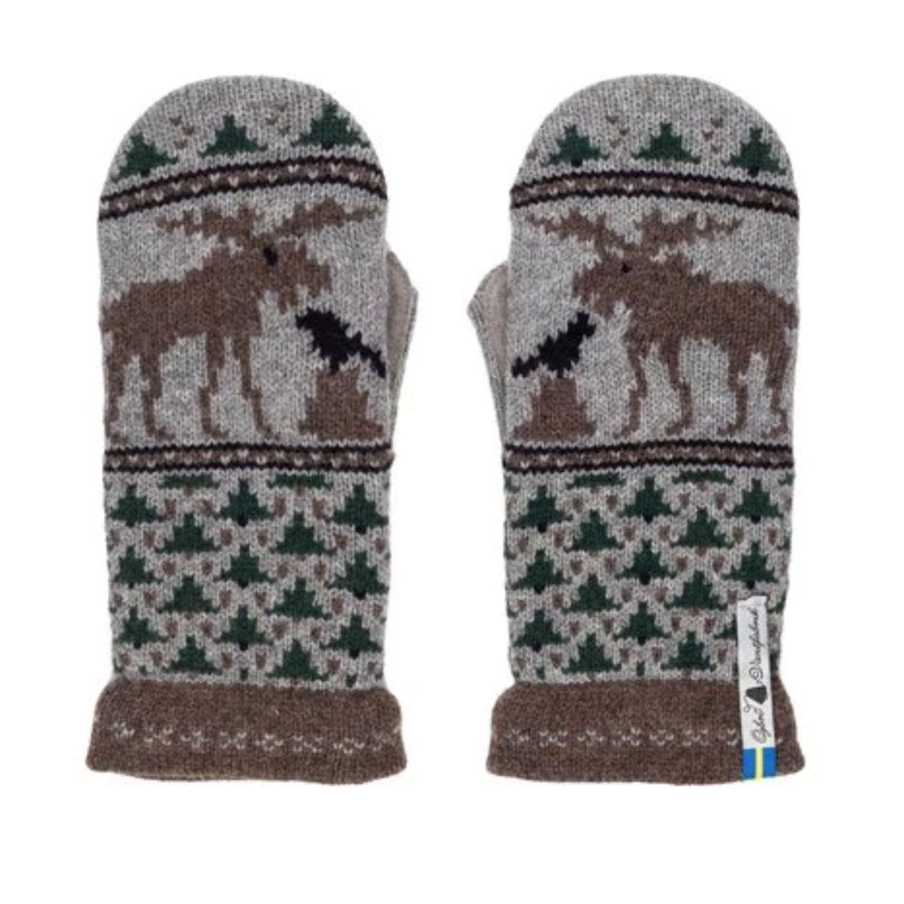 Skogen Pattern Suede Palm Swedish Mittens By Ojbro Vantfabrik