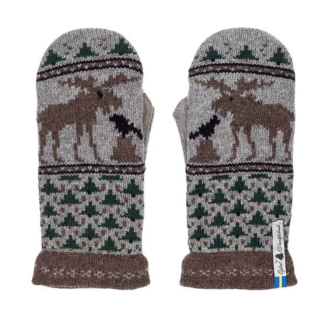 Skogen Pattern Suede Palm Swedish Mittens By Ojbro Vantfabrik