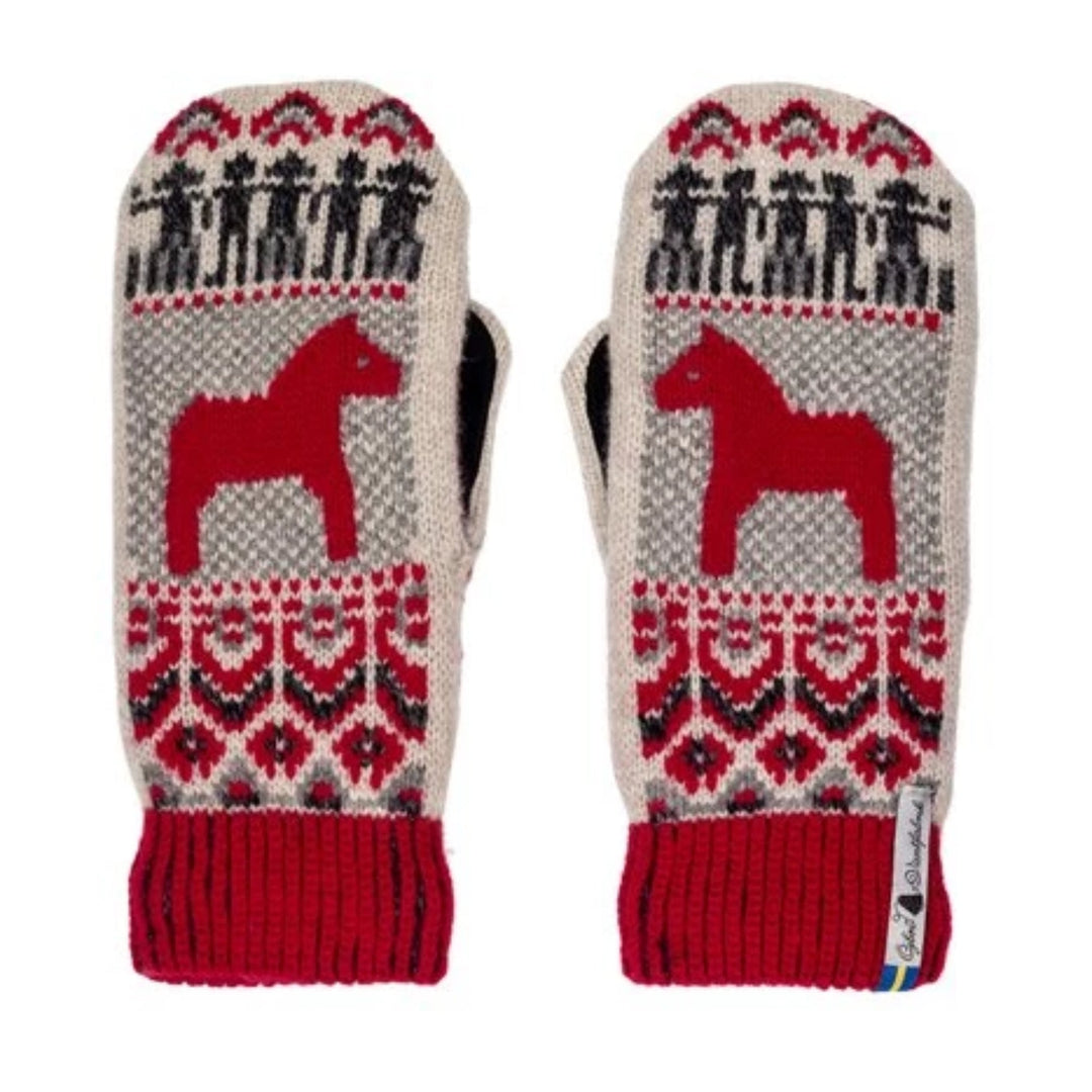 Dalarna Pattern Suede Palm Swedish Mittens By Ojbro Vantfabrik