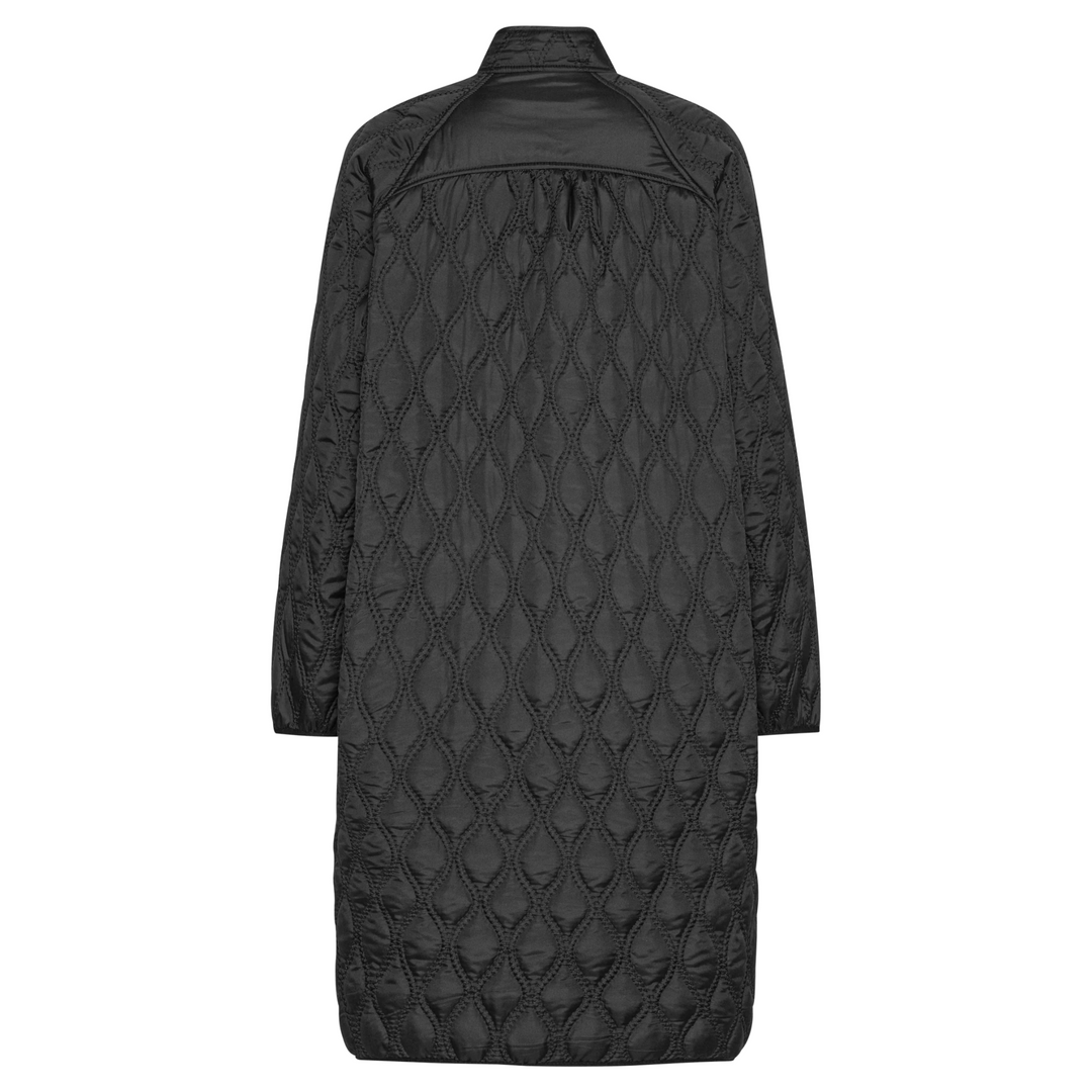 Padded Quilt Coat with Gold Button - Black- By Ilse Jacobsen