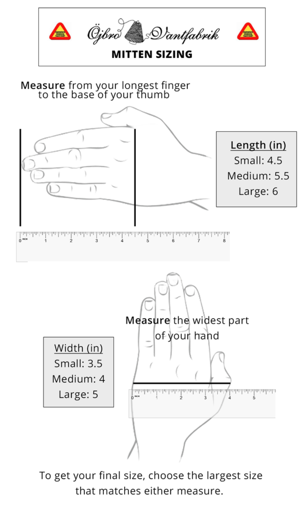 Oejbro Mitten sizing