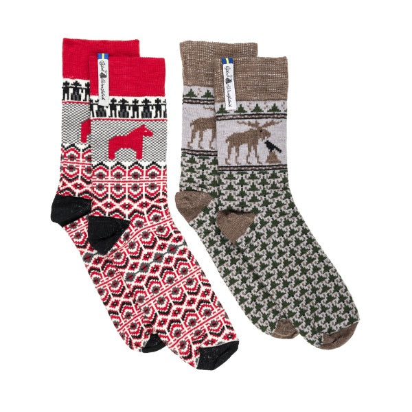 High Ankle Merino Socks- Mixed Swedish Patterns By Ojbro Vantfabrik - 2 Pack