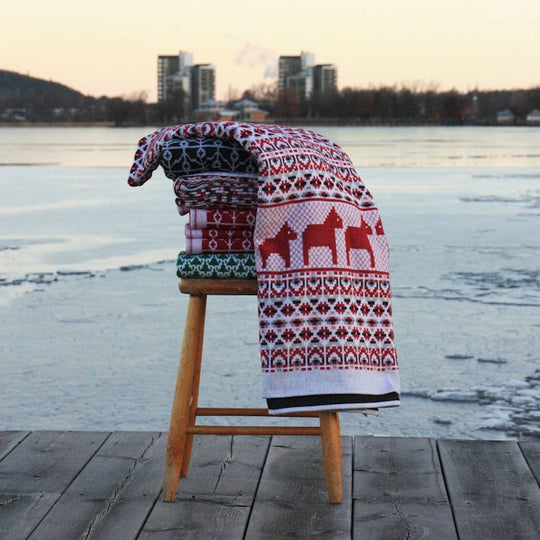 Dalarna Pattern Swedish Cotton Blanket Ojbro Vantfabrik