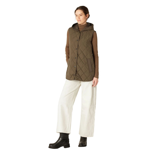 Quilted Long Vest - Nut