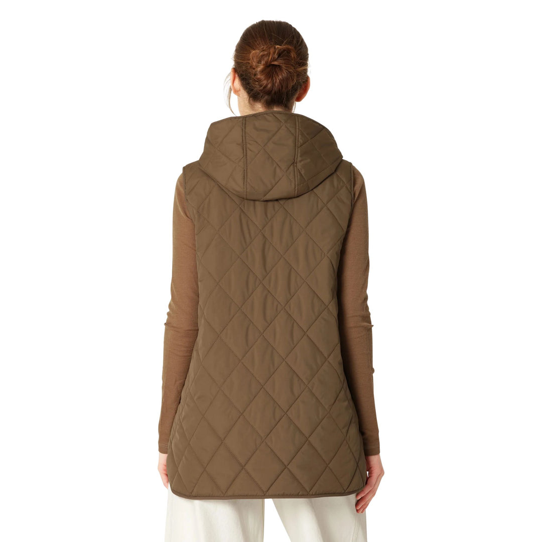 Quilted Long Vest - Nut