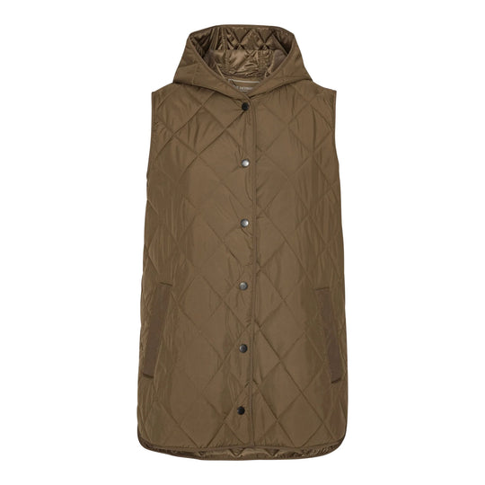 Quilted Long Vest - Nut