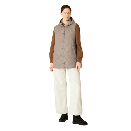 Quilted Long Vest - Greige By Ilse Jacobsen